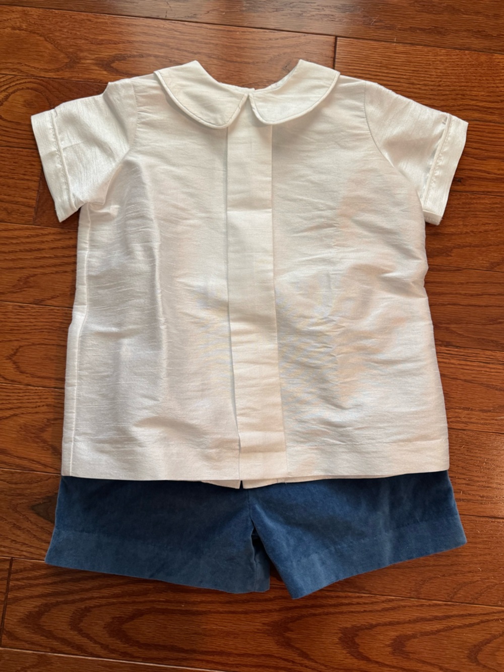 Boutique Boys Matching Set | pleated dress shirt with matching velvet shorts